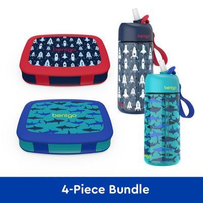 Bentgo Kids Prints Lunch Boxes & Water Bottles - Rocket/Shark